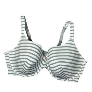 Cacique T-Shirt Bra Women 44DDD Underwire Lined Full Coverage Gray White Striped